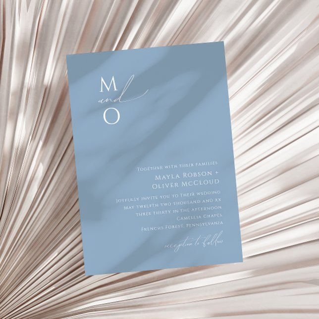 Whimsical Script | Dusty Blue Monogram Wedding Invitation (Creator Uploaded)