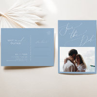 Whimsical Script | Dusty Blue Photo Save The Date