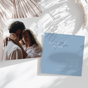 Whimsical Script   Dusty Blue Photo Square Wedding Invitation