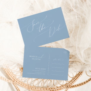 Whimsical Script   Dusty Blue Save The Date Invitation Postcard