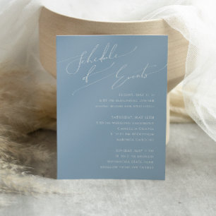 Whimsical Script Dusty Blue Schedule of Events Enclosure Card