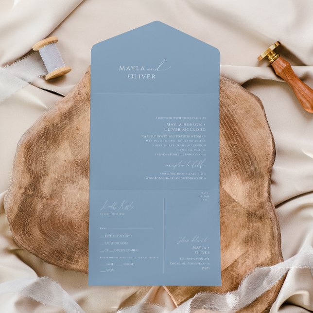 Whimsical Script | Dusty Blue Seal and Send All In One Invitation (Creator Uploaded)