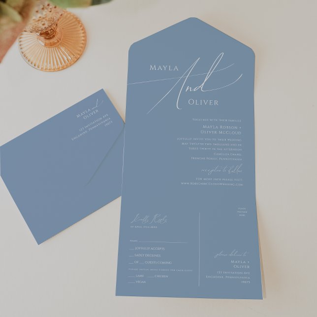Whimsical Script | Dusty Blue Seal and Send All In One Invitation (Creator Uploaded)