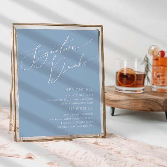 Whimsical Script Dusty Blue Signature Drinks Sign (Creator Uploaded)