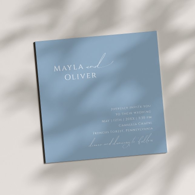 Whimsical Script | Dusty Blue Square Wedding Invitation (Creator Uploaded)