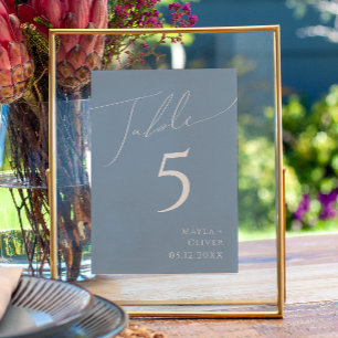 Whimsical Script   Dusty Blue Table Number
