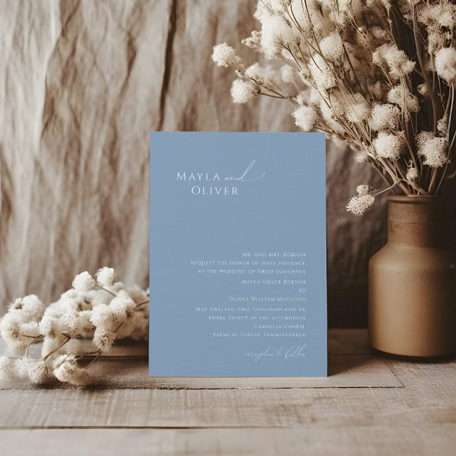 Whimsical Script | Dusty Blue Traditional Wedding Invitation (Creator Uploaded)