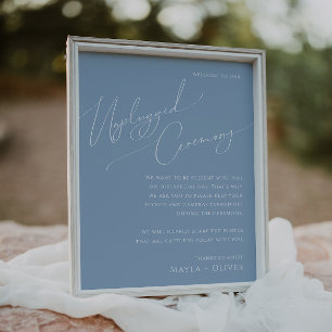 Whimsical Script   Dusty Blue Unplugged Ceremony Poster