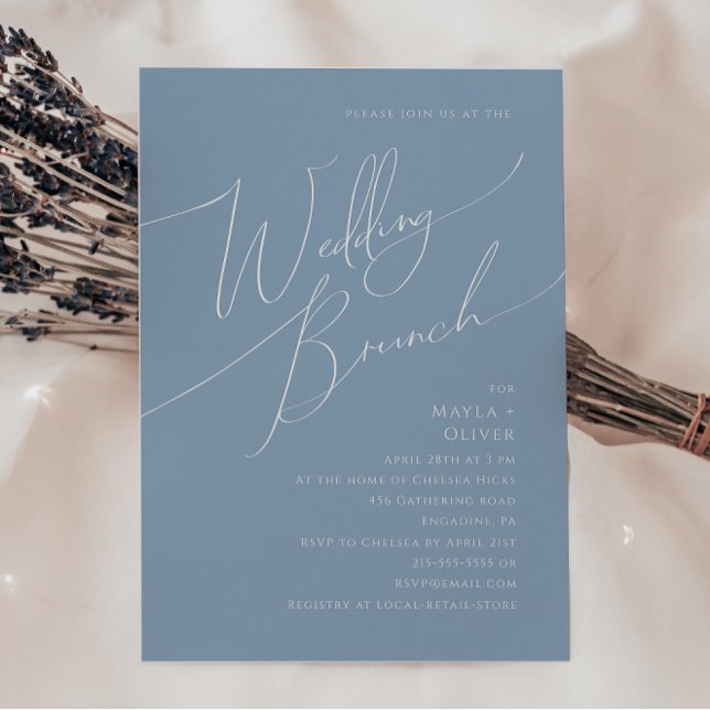 Whimsical Script | Dusty Blue Wedding Brunch Invitation (Creator Uploaded)