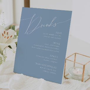 Whimsical Script   Dusty Blue Wedding Drinks Menu Pedestal Sign