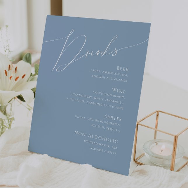 Whimsical Script | Dusty Blue Wedding Drinks Menu Pedestal Sign (Creator Uploaded)