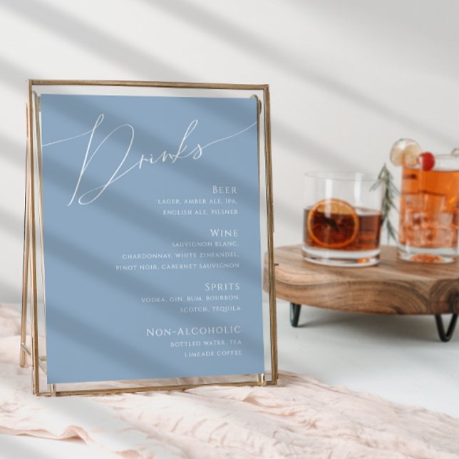 Whimsical Script | Dusty Blue Wedding Drinks Menu Poster (Creator Uploaded)