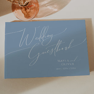 Whimsical Script Dusty Blue Wedding Guestbook