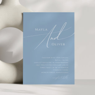 Whimsical Script   Dusty Blue Wedding Invitation