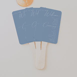 Whimsical Script   Dusty Blue Wedding Program Hand Fan
