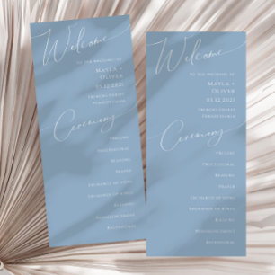 Whimsical Script   Dusty Blue Wedding Program Programme