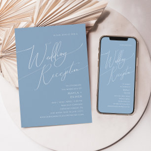 Whimsical Script   Dusty Blue Wedding Reception Invitation