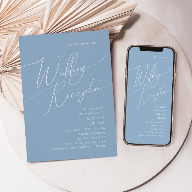 Whimsical Script | Dusty Blue Wedding Reception Invitation (Creator Uploaded)