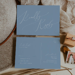 Whimsical Script   Dusty Blue Wedding RSVP Postcard