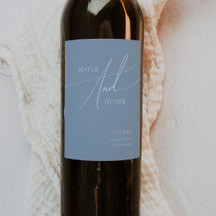 Whimsical Script   Dusty Blue Wedding Wine Label
