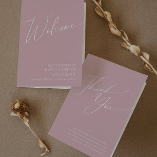 Whimsical Script   Dusty Rose Folded Wedding Programme