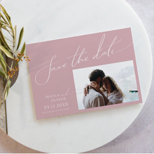 Whimsical Script Dusty Rose Horizontal Photo Save The Date