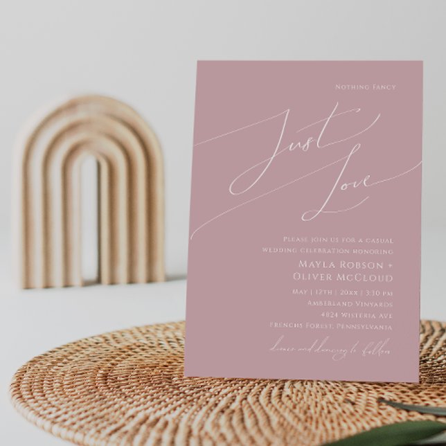 Whimsical Script | Dusty Rose Just Love Wedding Invitation (Creator Uploaded)