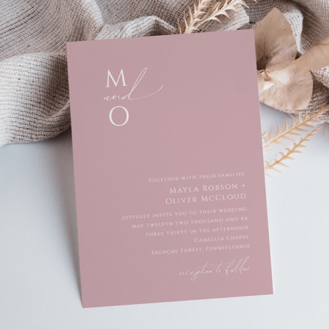 Whimsical Script | Dusty Rose Monogram Wedding Invitation (Creator Uploaded)