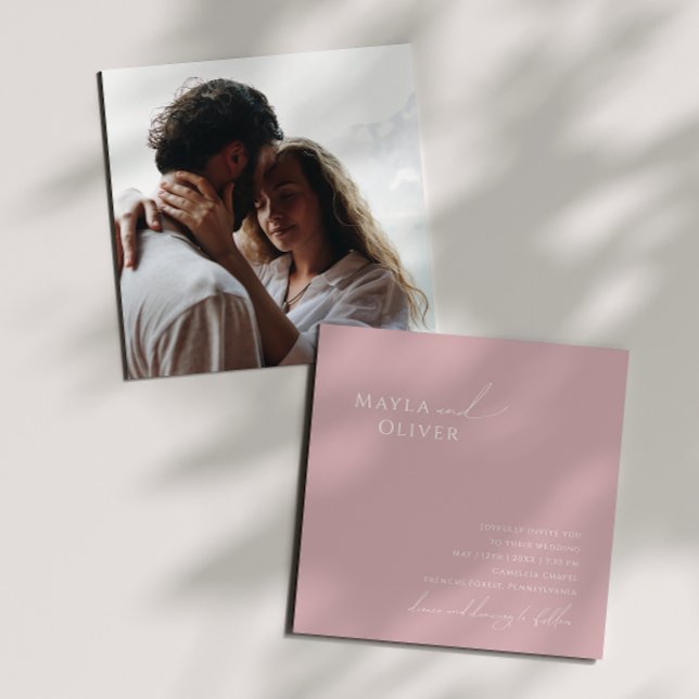 Whimsical Script | Dusty Rose Photo Square Wedding Invitation (Creator Uploaded)