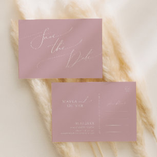 Whimsical Script   Dusty Rose Save The Date Invitation Postcard