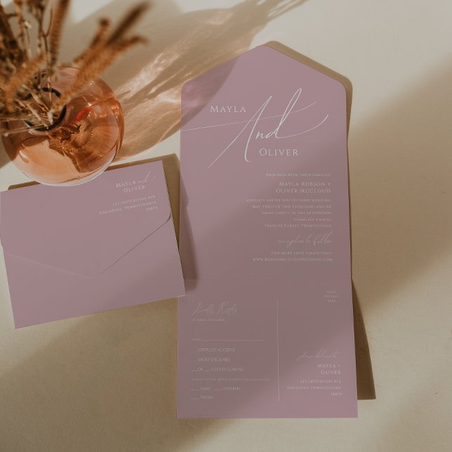 Whimsical Script | Dusty Rose Seal and Send All In One Invitation (Creator Uploaded)
