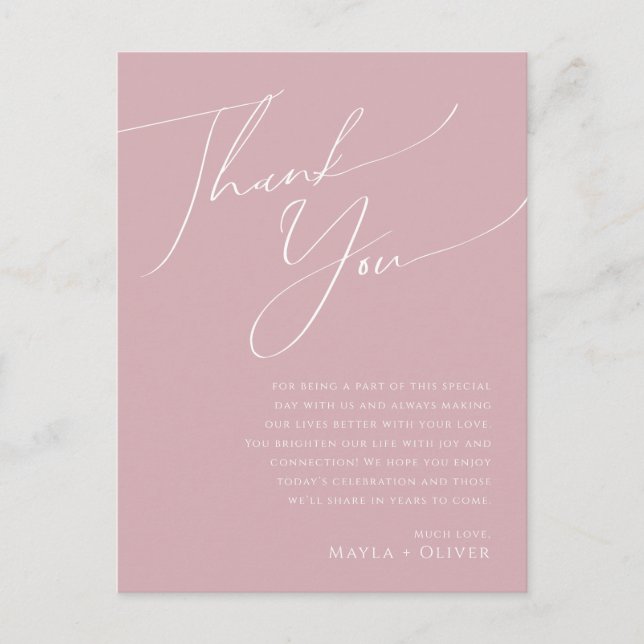 Whimsical Script | Dusty Rose Table Thank You Card (Front)
