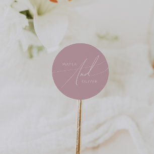 Whimsical Script Dusty Rose Wedding Classic Round Sticker