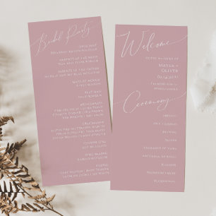 Whimsical Script   Dusty Rose Wedding Program Programme