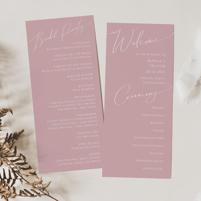 Whimsical Script | Dusty Rose Wedding Program Programme (Creator Uploaded)