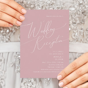 Whimsical Script Dusty Rose Wedding Reception Invitation