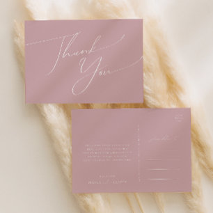 Whimsical Script   Dusty Rose Wedding Thank You Postcard