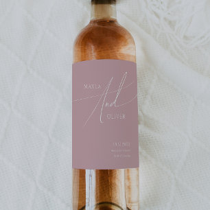 Whimsical Script Dusty Rose Wedding Wine Label