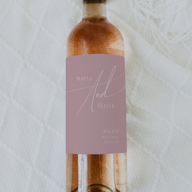 Whimsical Script | Dusty Rose Wedding Wine Label (Creator Uploaded)