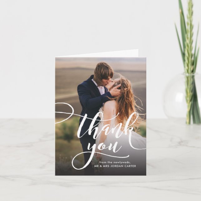 Whimsical Script Full Photo Wedding Thank You (Front)