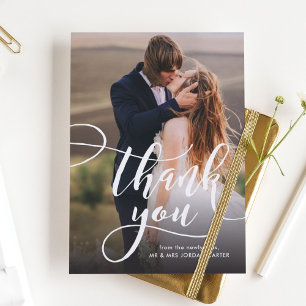 Whimsical Script Full Photo Wedding Thank You Postcard