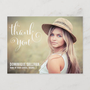 WHIMSICAL SCRIPT GRADUATION THANK YOU POSTCARD