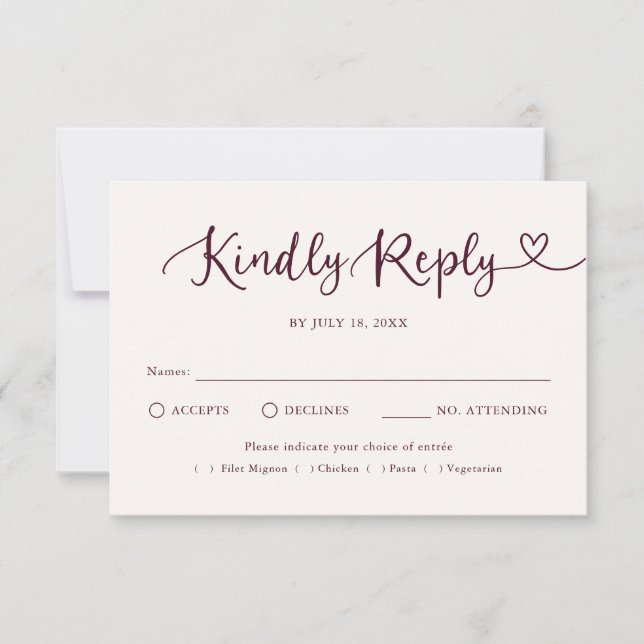 Whimsical Script Heart Traditional Wedding RSVP Card (Front)