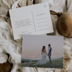 Whimsical Script Horizontal Photo Thank You Postcard