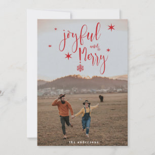 whimsical script joyful and merry christmas photo invitation