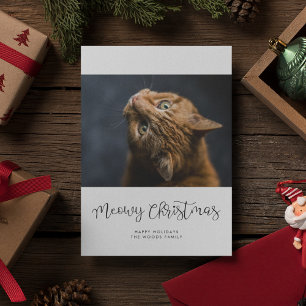 Whimsical Script Meowy Christmas Pet Photo Holiday Card