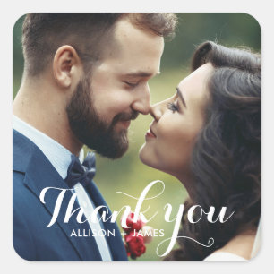 Whimsical Script Modern Wedding Photo Square Sticker