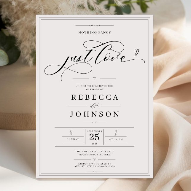 Whimsical Script Nothing Fancy Just Love Wedding Invitation (Creator Uploaded)