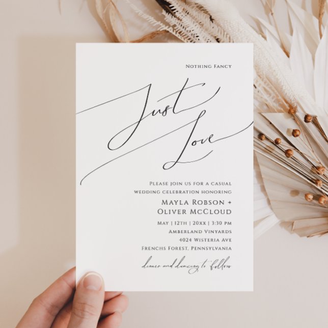 Whimsical Script Nothing Fancy Just Love Wedding Invitation (Creator Uploaded)