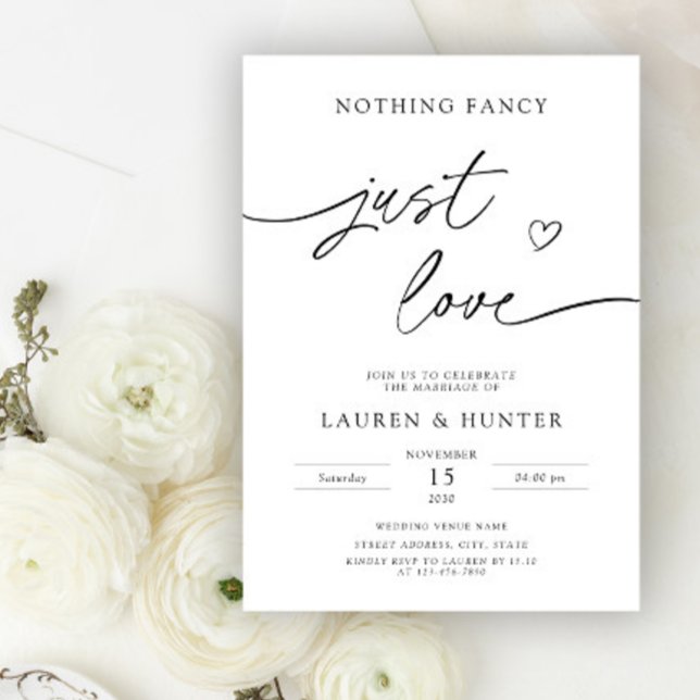 Whimsical Script Nothing Fancy Just Love Wedding Invitation (Creator Uploaded)
